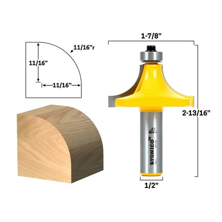

Yonico 11/16 Radius Round Over Edge Forming Router Bit - 1/2 Shank - 13967