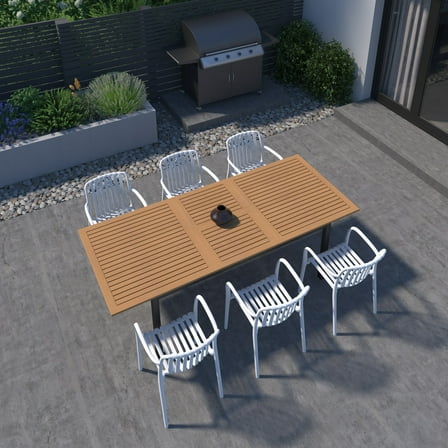 Amazonia Port of Mystique 7-Piece Teak Finish Wood 100% FSC Rectangular Patio Dining Set White