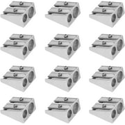 Pack of 12, Metal Pencil Sharpener with 2 Holes, SourceTon Manual Twin Metal Dual Sharpening Blade Double Holes