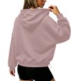 thumbnail image 2 of Womens Hoodies Solid Long Sleeve Pullover Sweatshirt Tops Casual Waist Cinching Cropped Outfits Fall Winter Apparel, 2 of 5