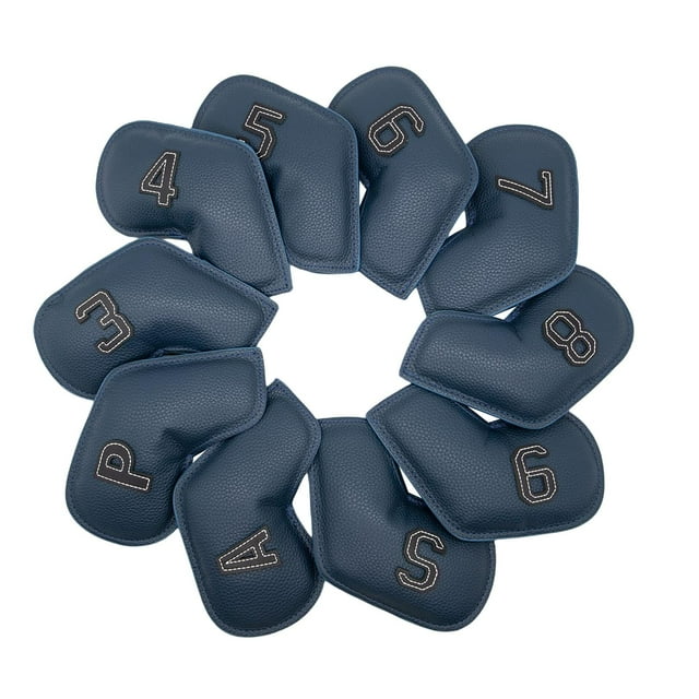 koolsoo 10 Pcs Housse de Tête de Golf en Fer PU 3-9,P,S,a Numéro de Club KOFFEDEDECKUNG Réutilisable Golf Bleu Foncé