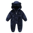 thumbnail image 2 of fnnxnal Baby Hooded Footed Jumpsuit - 0 Months Newborn, Navy, Warm 100% Polyester with Full Zipper & Teddy Bear Print for Fall/Winter, 2 of 3