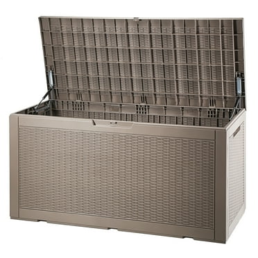 KFFKFF Deck Box 100 Gallon Indoor Outdoor Storage Box 48.0" x 21.5" x 24.5" Waterproof PP Large Patio Storage w/ Padlock for Outside Front Porch
