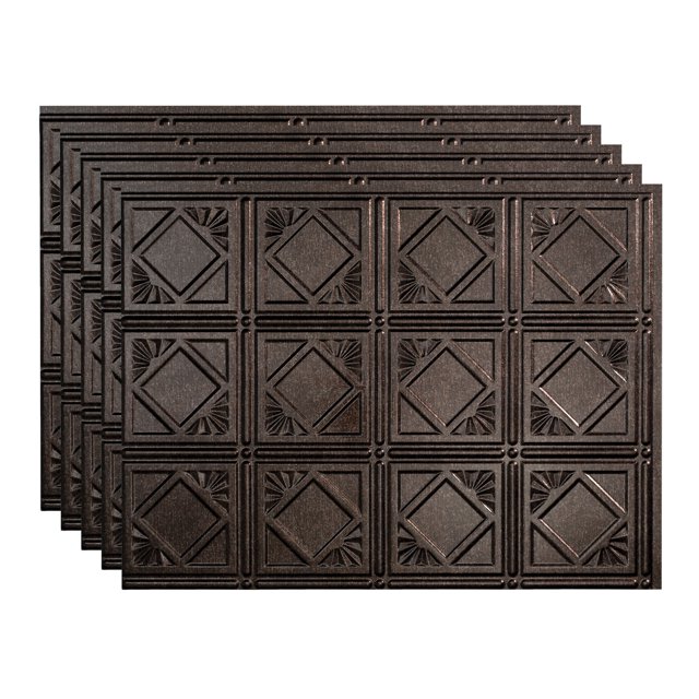 FASÄDE Traditional Style/Pattern 4 Decorative Vinyl 18in x 24in Backsplash Panel in Smoked Pewter (5 Pack)