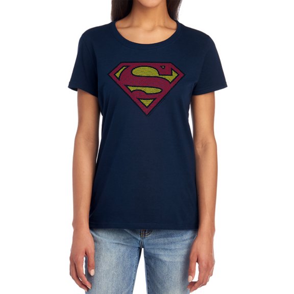Superman Little Logos Women's T Shirt, Navy, X-Large