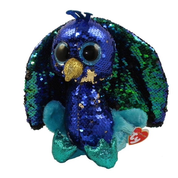 TY Flippables Sequin Plush - TYSON the Peacock (Medium Size - 9 inch)