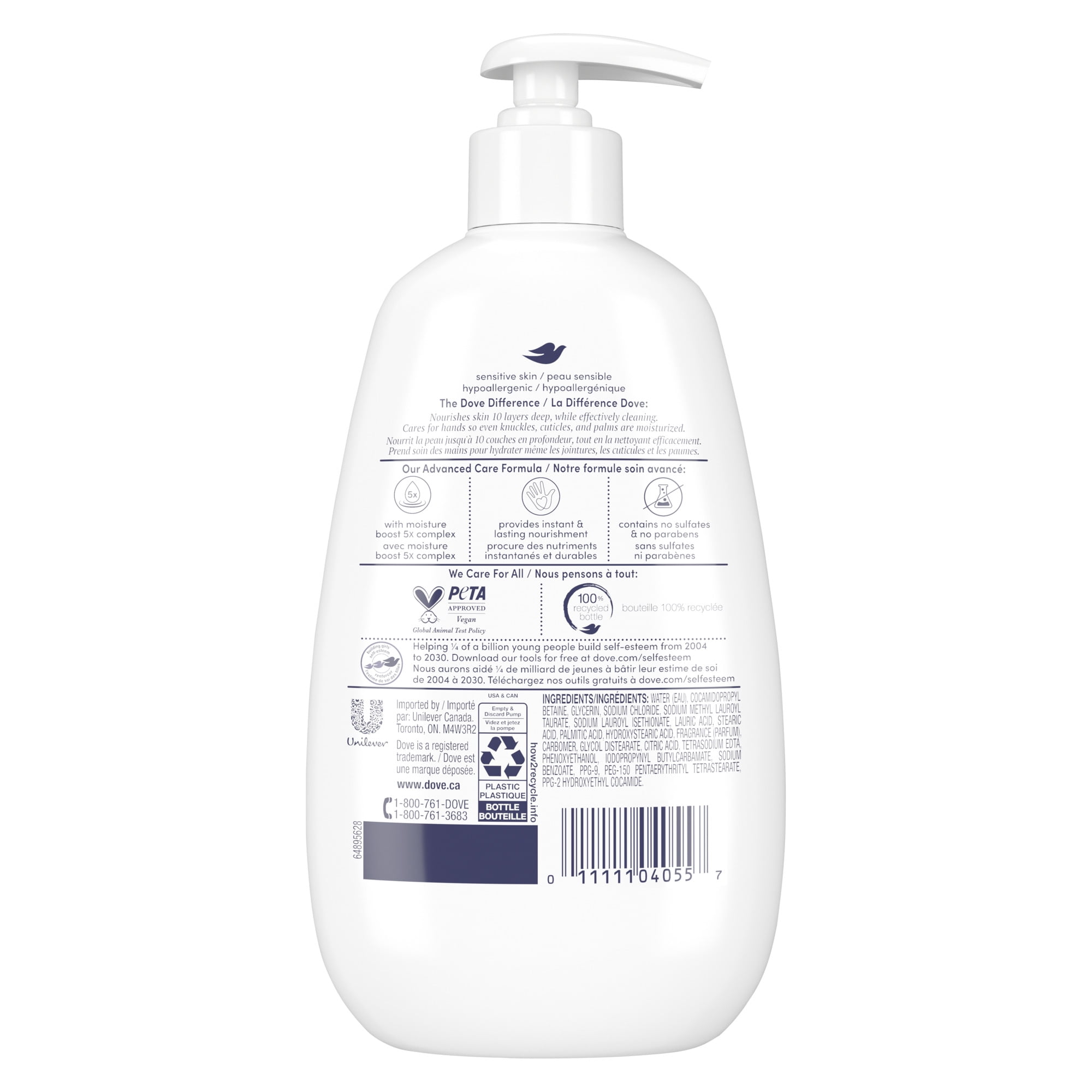 Nettoyant pour les Mains Dove Advanced Care Peau Sensible Nettoyant 355 ml