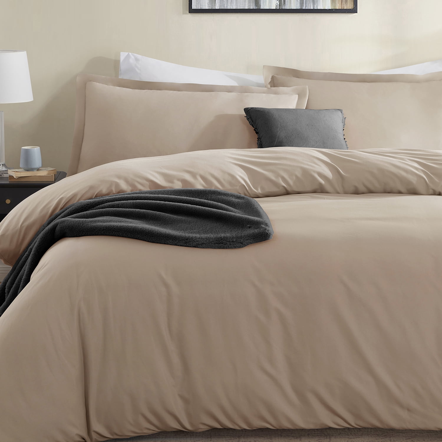 LammaLoe California King Duvet Cover Set, Luxury Microfiber Bedding Sets with 2 Pillow Shamss, Taupe Sand