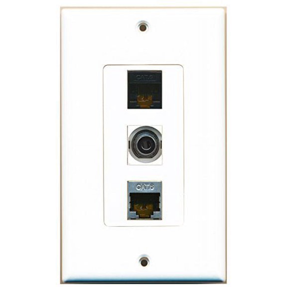 RiteAV - 1 Port Shielded Cat6 Ethernet and 1 Port 3.5mm and 1 Port Cat6 Ethernet Black Decorative Wall Plate Decorative