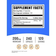 BulkSupplements Magnesium Glycinate Capsules - Easily Absorbed, Magnesium Supplement, 2 Capsules per Serving (200mg Magnesium), 240 Count