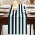 thumbnail image 3 of Green Navy Blue Striped 108 Inch Table Runner, Chic Abstract Lines Geometric Farmhouse Dresser Scarf Cotton & Linen Tablerunner for Dining/Kitchen Island/Holiday Party Décor 13" x 108", 3 of 9