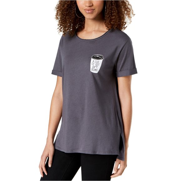 Carbon Copy Womens Cuff Sleeve Graphic T-Shirt, Grey, Large