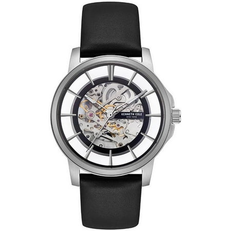 Kenneth Cole New York Silver Dial Watch - Men's Kenneth Cole Automatic Skeleton Dial Leather Strap Watch KC50227001