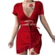 thumbnail image 1 of Vestido HUOGUO Fashion corto asimétrico sexy con cuello en V para mujer, 1 of 5