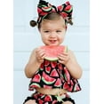 thumbnail image 2 of Chic and Fun Watermelon Print Top and Pompom Trim Bloomers with Matching Headband 3 pcs Sunsuit Set (120/ 5T), 2 of 3