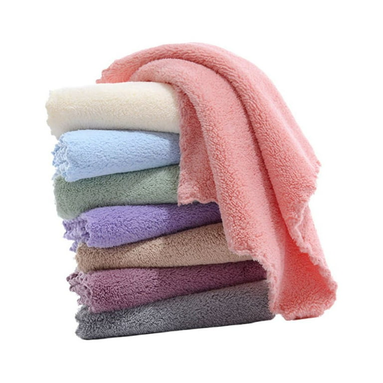 8Pcs Coral Fleece Hand Towel Face Washing Kerchief Dishes Wipe Solid Color  Towel (Random Colors)