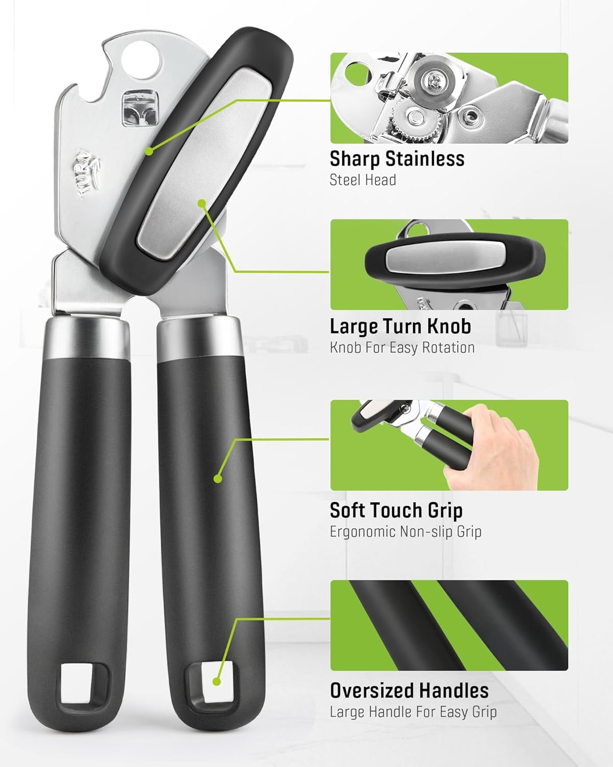FRKSMD-Multifunctional Can Opener Manual, Durable Heavy Duty Handheld Strong Can Opener with Smooth Cutting Edge, Friendly Kitchen Essentials Tool for Seniors, Camping and Bottle Opening-Black
