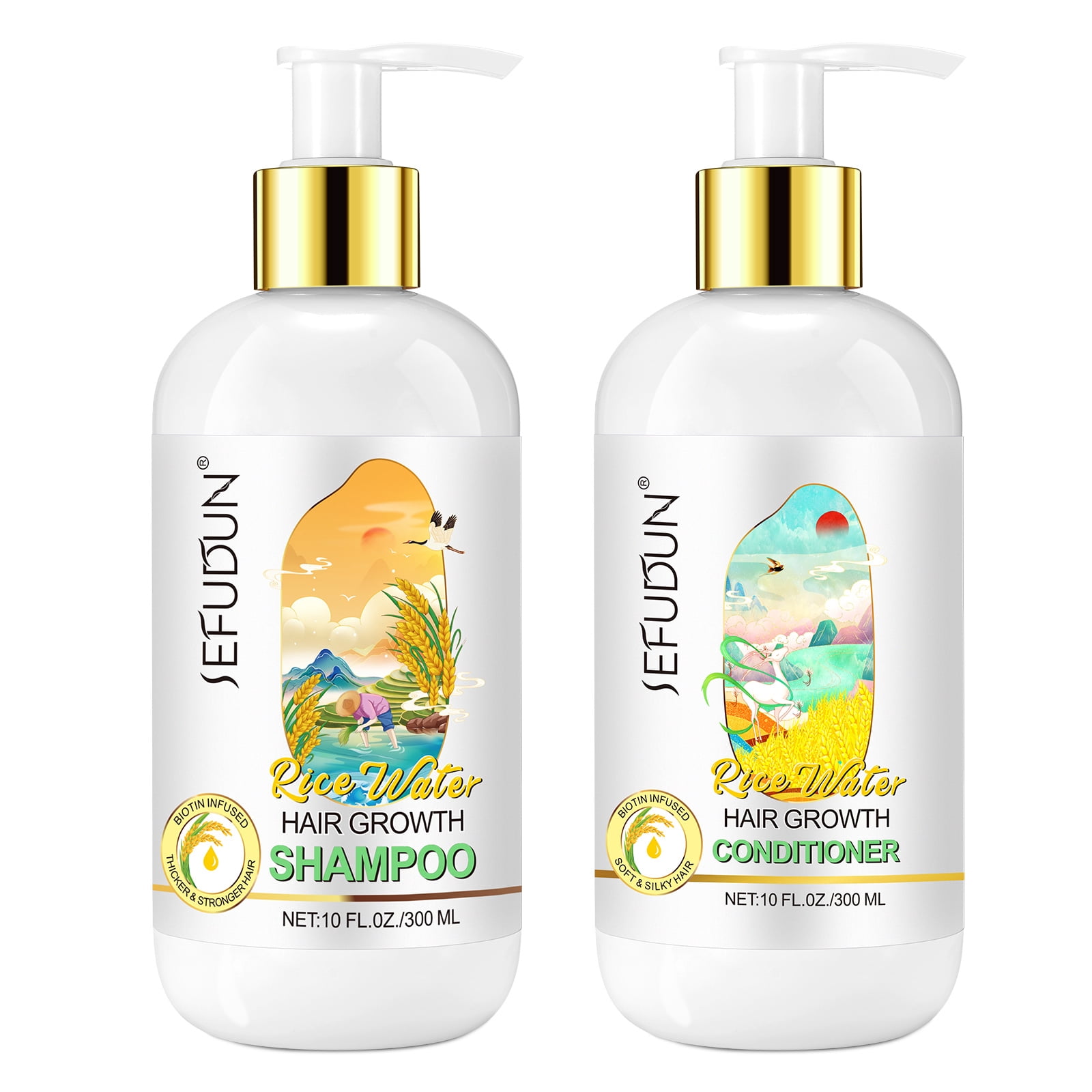 SEFUDUN Rice Water Shampoo and Conditioner for Thinning Hair and Hair Loss ,Rice Water Promotes