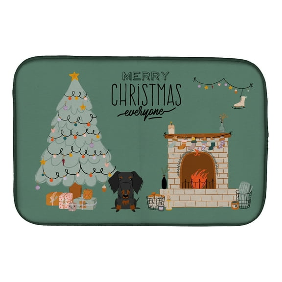 Black Tan Wire Haired Dachshund Christmas Everyone Dish Drying Mat