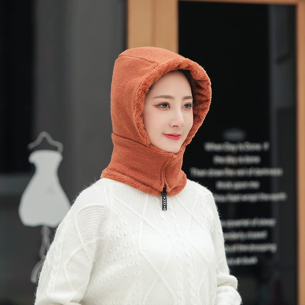 YooGuoGuo Women Balaclava Visor One-Piece Skull Beanie Hat Neck Circle Scarf Ski Snow Winter Knit Fleece Cap Cold Weather