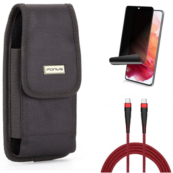 Case Belt Clip & Privacy Screen Protector & 10ft PD Cable for Samsung Galaxy S22 (6.1") - Swivel Holster & TPU Film Fingerprint Works & Type-C to USB-C Charger Cord Accessory Bundle