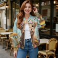 thumbnail image 2 of Xixirimido Women's Bomber Jackets Lightweight Zip Up Jacket Casual Vasity Jacket Coat Outerwear Windbreaker with Pockets, Highland Cow Butterfly Floral, 3X-Large, 2 of 7