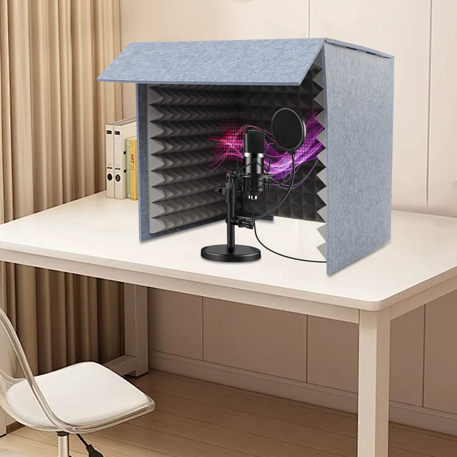 Audio Base, Vocal Recording Booth, Speaker Stands, 60x60cm Foldable Desktop Soundproof Booth, Dual Gray Absorption Panels, High Density Acoustic Foam, Environmentally Safe, Odorless