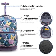 J World Girls Sunrise 18 Rolling Backpack for School and Travel, Secret Garden
