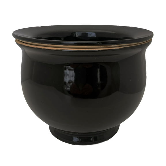 Self Watering Glazed Ceramic Pot plus Felt Feet - Black - 6 1/2" x 5"