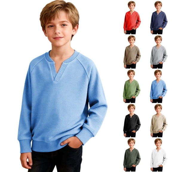 HOOMEUMY Boys School Sweatshirts & Hoodies Textured V Neck Long Sleeve Sweatshir