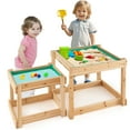 thumbnail image 1 of Gymax Tables Sensorielles Extérieures en Bois pour Sable et Eau avec Housse de Protection, 1 of 10