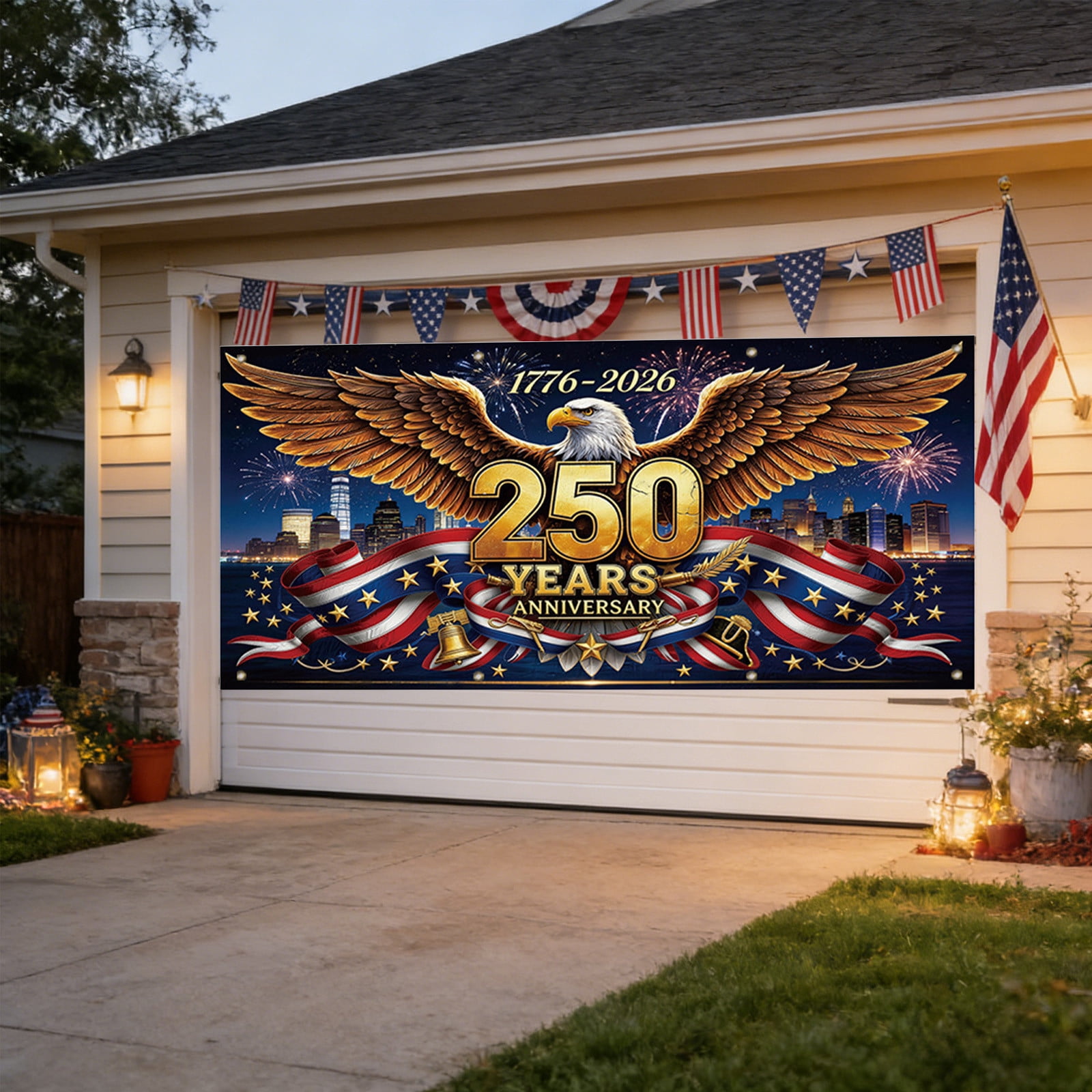 157.4X72.8 In 250Th Usa Anniversary Patriotic Garage Door Cover Bird Flag 4Th Of July Decor