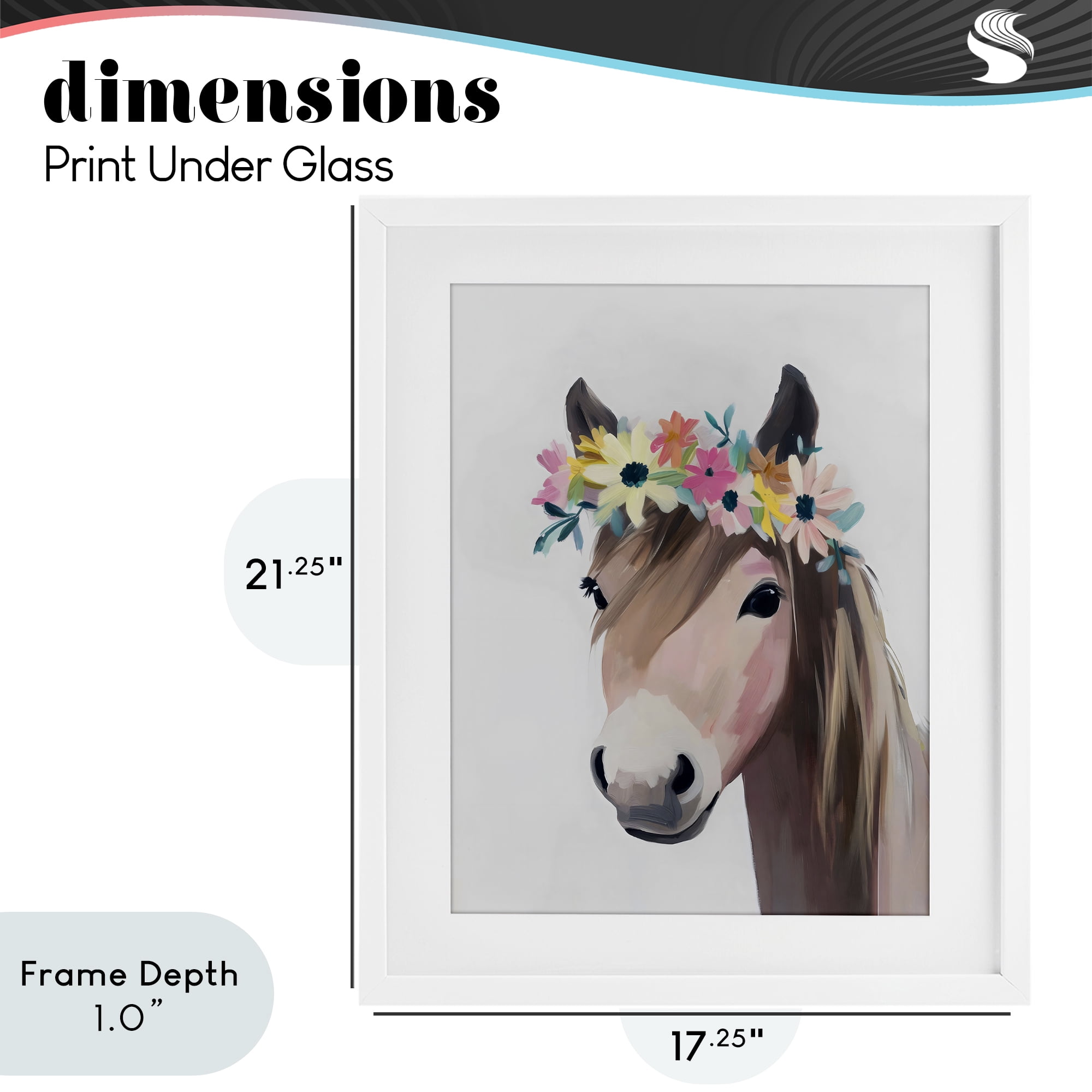 Stupell Industries Flower Crown Horse White Framed Print Under Glass, design by The Prints Vibe