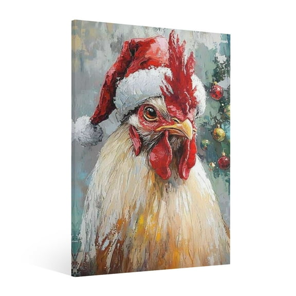 Vintage Christmas Chicken Wall Art Paint Framed - Xmas Festive Winter Holiday Christmas Wall Decor Canvas Print for Living Room Kitchen Bathroom Home Bedroom Decor