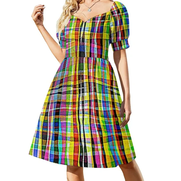 Vestido de manga corta Madras ropa de fiesta vestido de novia elegante para invitados