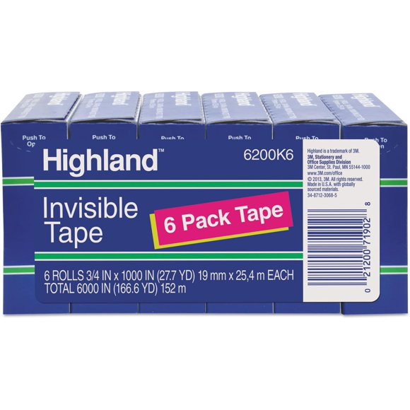 Cinta Invisible Highland, 6 rollos, 19 mm x 25 m