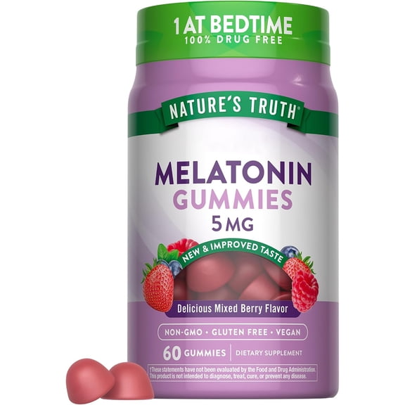 Melatonin | 5mg | 60 Gummies | Vegan, Non-GMO & Gluten Free | Mixed Berry Flavor | by Nature's Truth