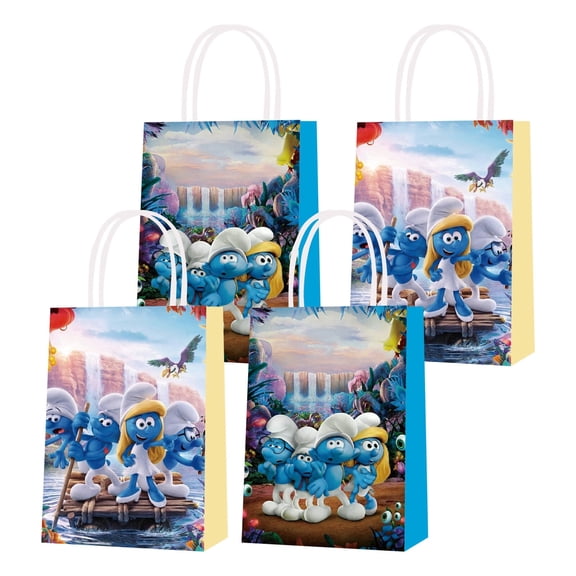 16 Pcs For The Smurfs Cartoon Theme Party Bags,Birthday Party Decorations,Prime 2 Styles Candy Treat Bags with Handles for Boy Girls Birthdays, Celebrations,and Special Events