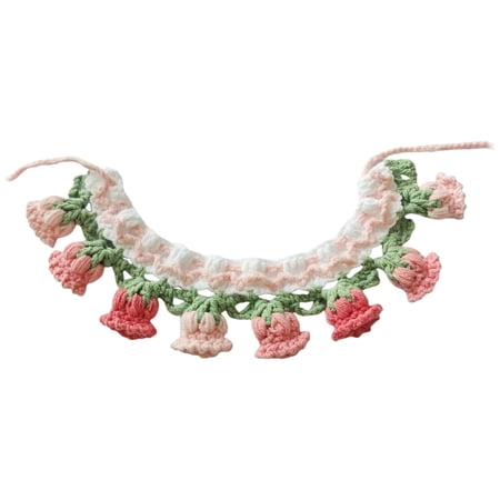 Denbek Cute Cat Collars Hand-Knitted Floral Pet Collar Breakaway Kitten Collar Adjustable Cat Collars Cozy Cat & Small Dog Bib Pink-S