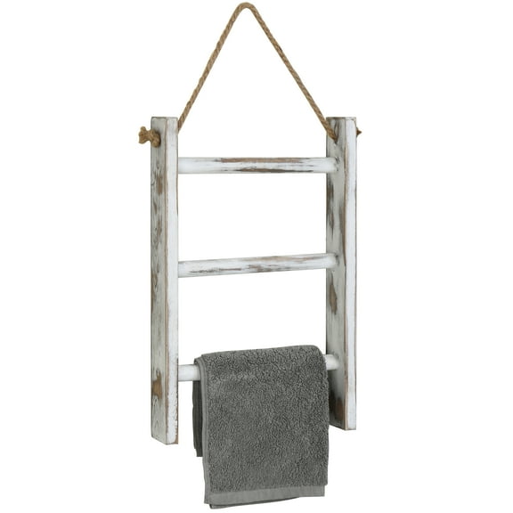 MyGift Mini Wood Wall Hanging Towel Rack, Whitewashed