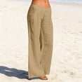 thumbnail image 2 of Outfmvch cotton linen pants women Gauze Drawstring Lace Side Women's Culottes Cotton Linen Palazzo Pants Straight-legs Womens Embroidered Linen Pants Paper Bag Pants Gaucho Pant Khaki 2XL, 2 of 6