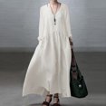thumbnail image 2 of Women's Elegant Long Sleeve V Neck Linen Maxi Dress Stylish Vest Design Comfortable Casual Summer Outfit, 2 of 2