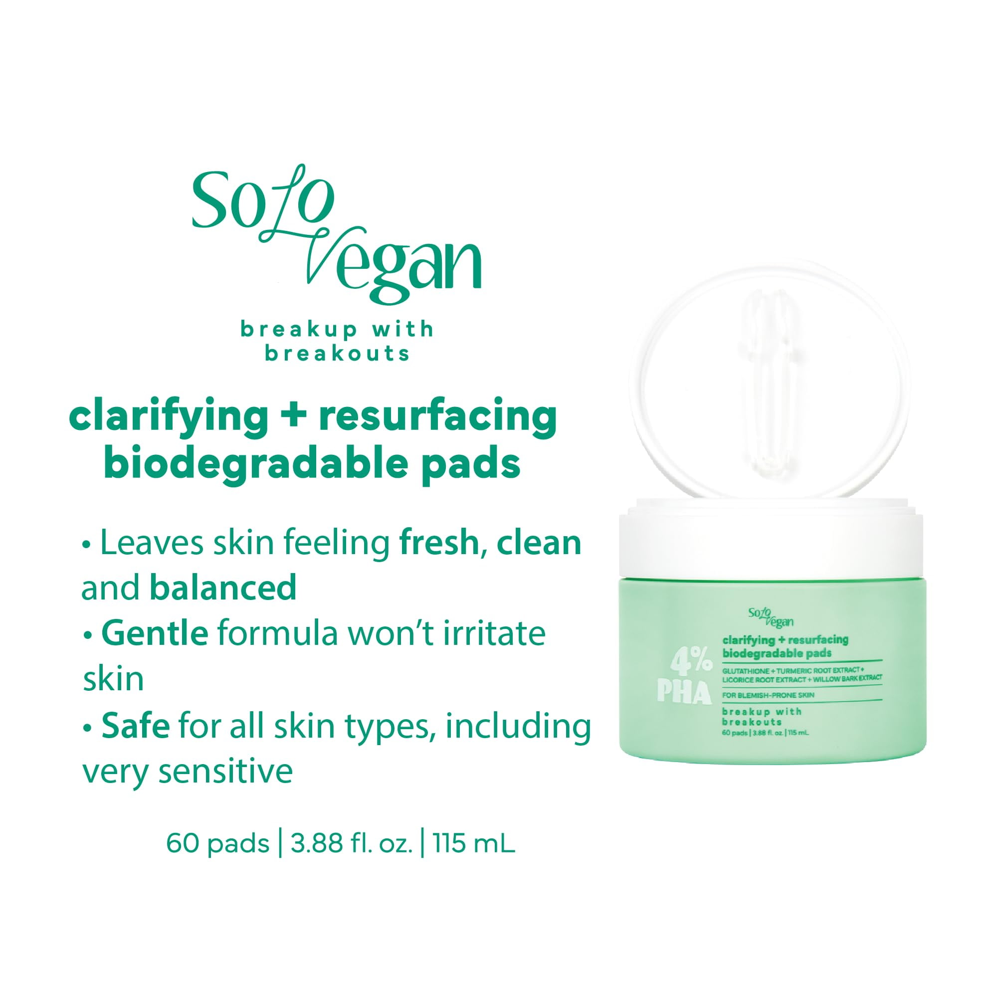 SoloVegan PHA LHA Facial Exfoliator Skin Care Toner Pads Serum Cleanser I Korean Skincare