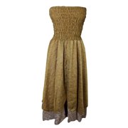 Mogul Womens Vintage Two Layer Printed Brown 2 In 1 Dress And Long Skirts