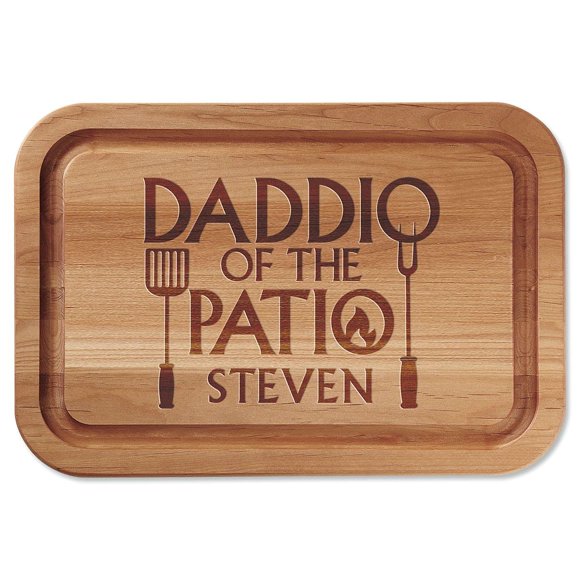 Daddio of the Patio Personalized Red Alder Wood Cutting Board - Custom Engraved 11 x 16-Inch Chopping and Serving Boards, Fatherâ€™s Day, Holiday and Housewarming Gifts, Add Name, by Lillian Vernon