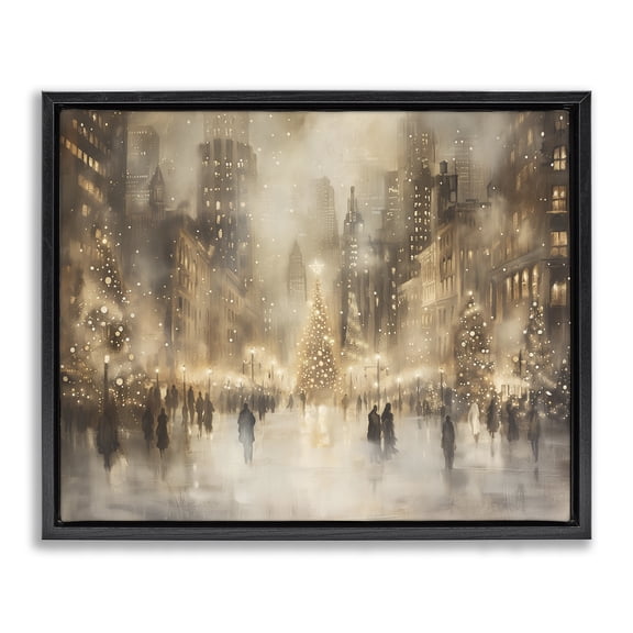Stupell Industries Eclectic Christmas In New York Black Floating Frame Canvas Art, 21 x 17, by Arlington Prints