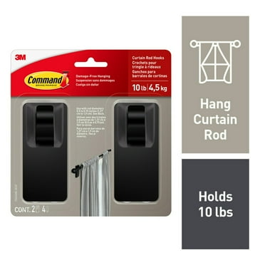 Command Matte Black Curtain Rod Hooks, 2 Hooks, 4 Adhesive Strips