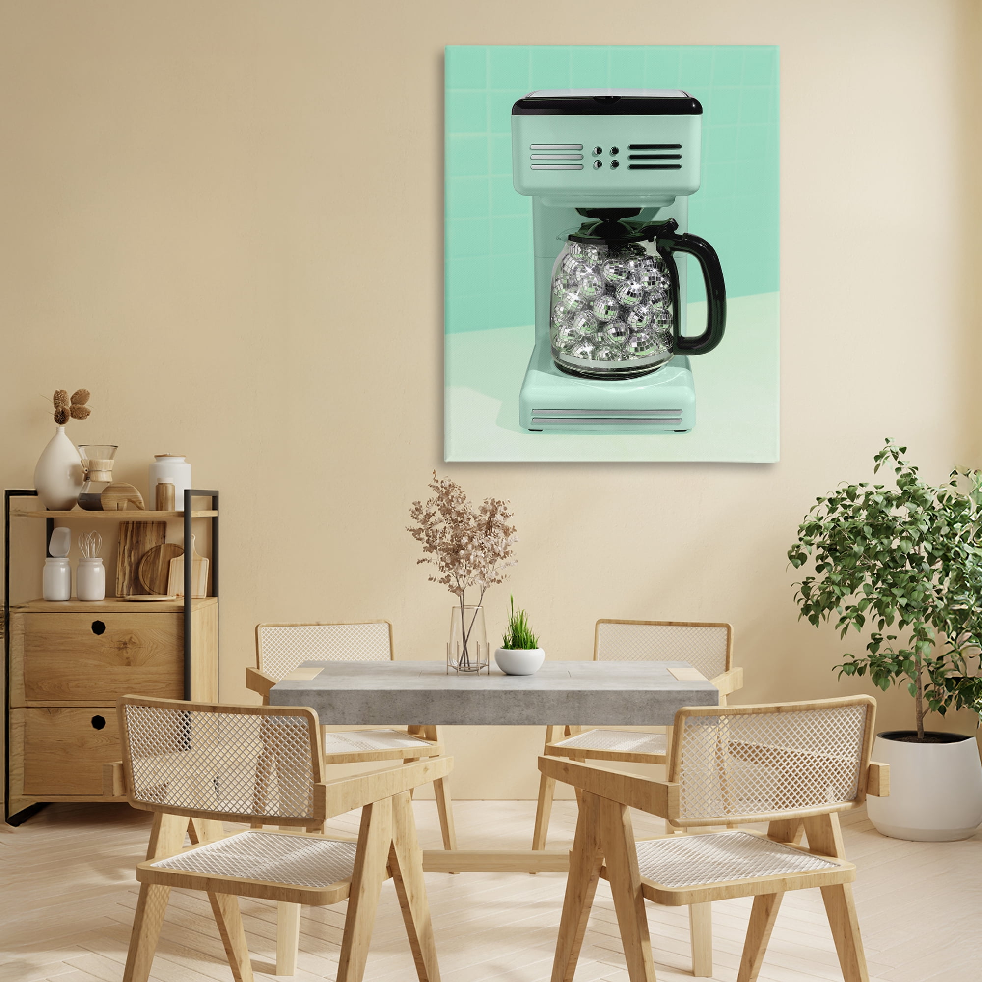 Stupell Industries Disco Coffee Maker over Green Canvas Wall Art, design by LISH Creative