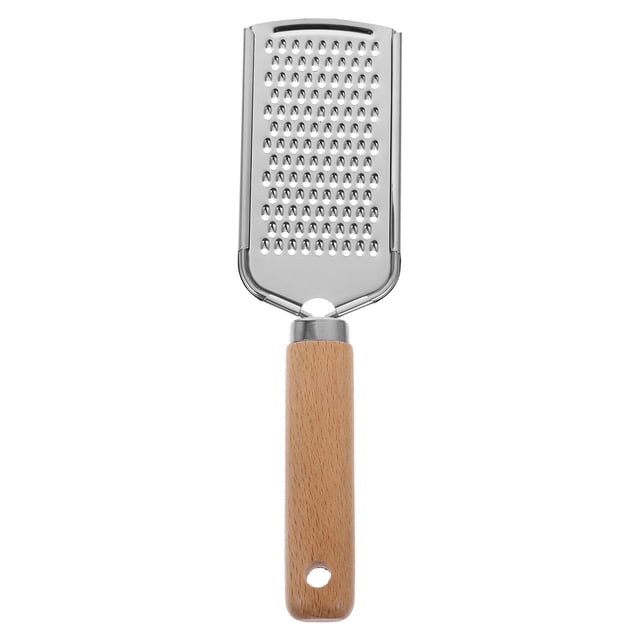 Rallador plano de acero inoxidable con mango de madera para frutas y verduras (plateado y azul)