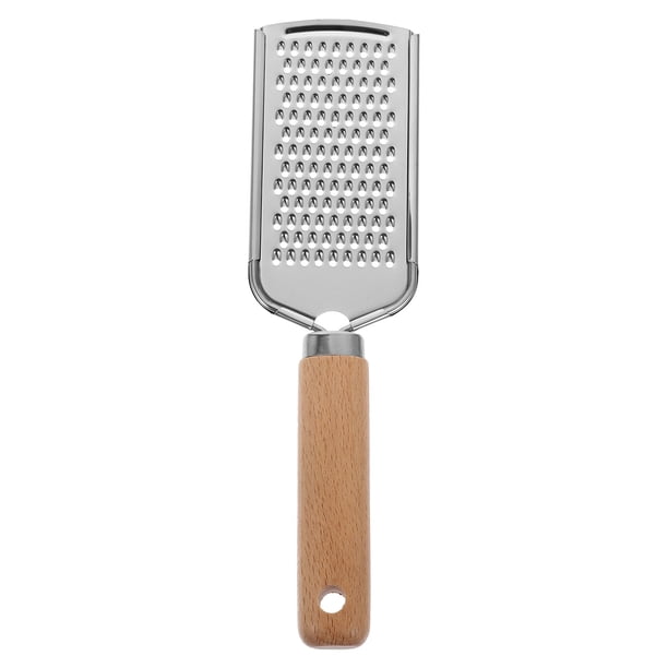 Rallador plano de acero inoxidable con mango de madera para frutas y verduras (plateado y azul)